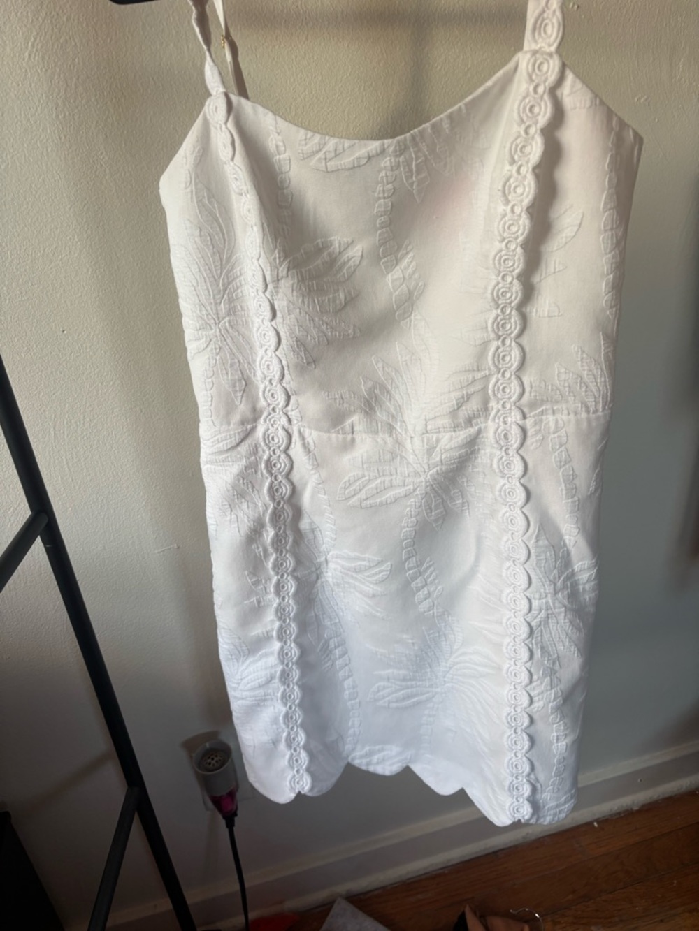 Lilly Pulitzer White Embroidered Leaf-Trim Midi Dress